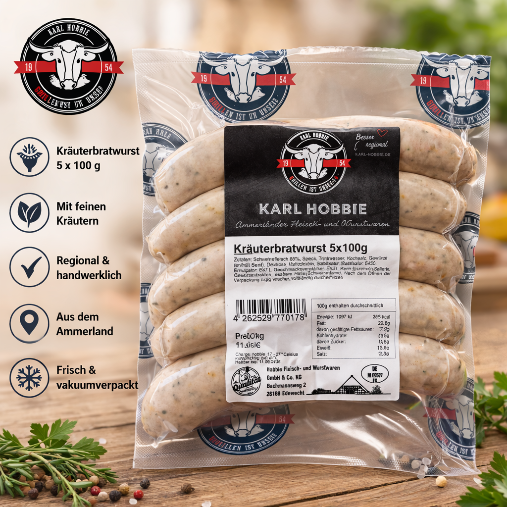 Kräuterbratwurst – Die aromatische🍃 Kräuterkur für deinen Grill 5 Stück